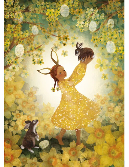 Ansichtkaart konijnen meisje Bijdehansje