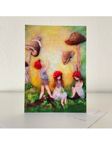 Ansichtkaart paddestoel vriendjes Het Wol Feetje