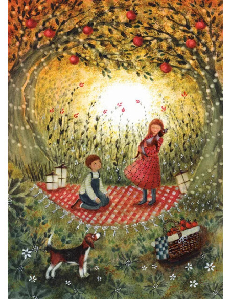 Ansichtkaart zomerse picknick Bijdehansje