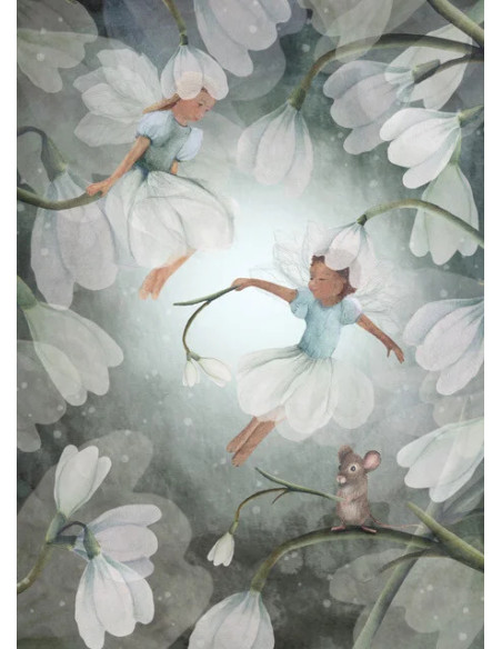 Ansichtkaart sneeuwklok elfjes bijdehansje