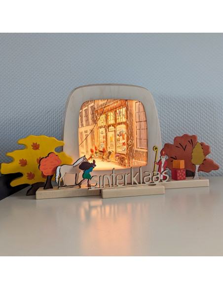 Sinterklaas in speelgoedwinkel plaat voor seizoenslamp Mark Janssen