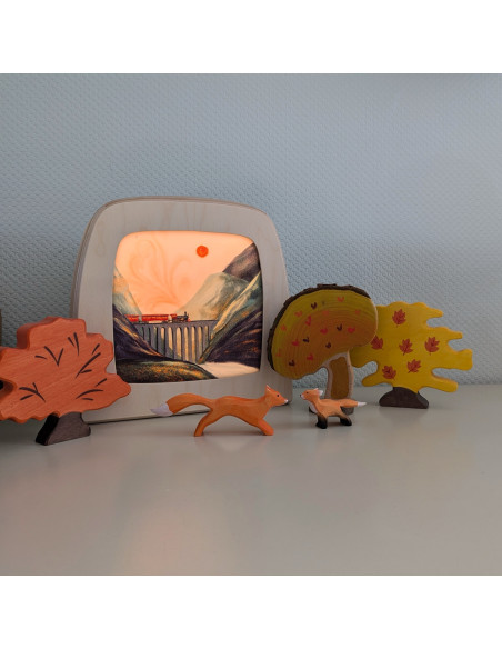 Trein plaat voor seizoenslamp Hannah illustreert