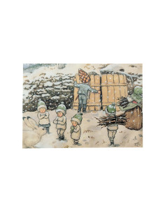 Ansichtkaart winterkinderen Elsa Beskow