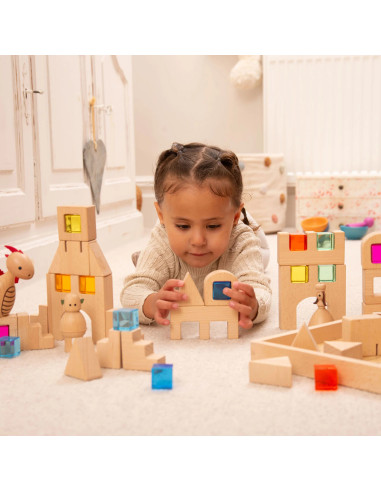 Blokkenset hout en lichtdoorlatend