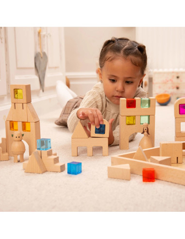 Blokkenset hout en lichtdoorlatend