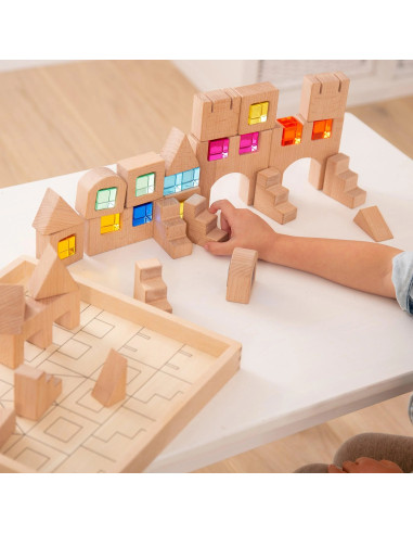 Blokkenset hout en lichtdoorlatend