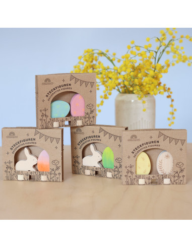 Paasei + paashaas steker set roze/paars