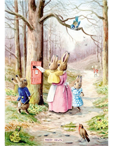 Ansichtkaart op de post Racey Helps