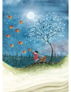Ansichtkaart lampionnen meisje Bijdehansje