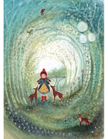 Ansichtkaart hertjes voeren Bijdehansje