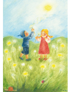 Ansichtkaart paardenbloemen blazen Ilona Bock