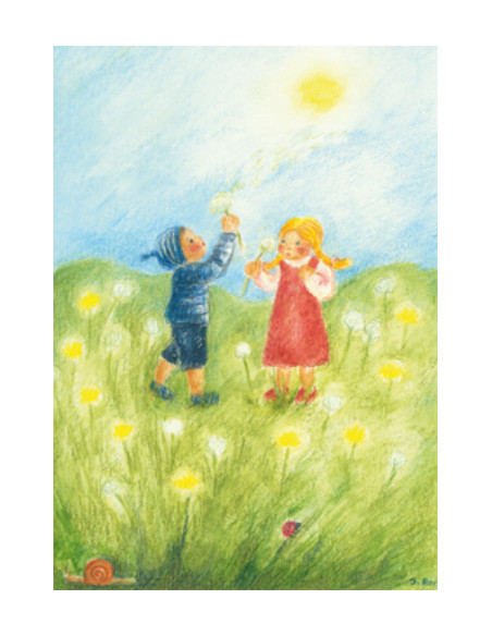 Ansichtkaart paardenbloemen blazen Ilona Bock