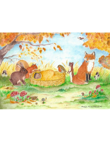 Ansichtkaart herfst baby Margo Heine