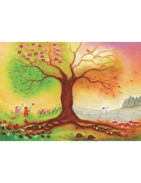 Ansichtkaart vier seizoenen boom Baukje Exler