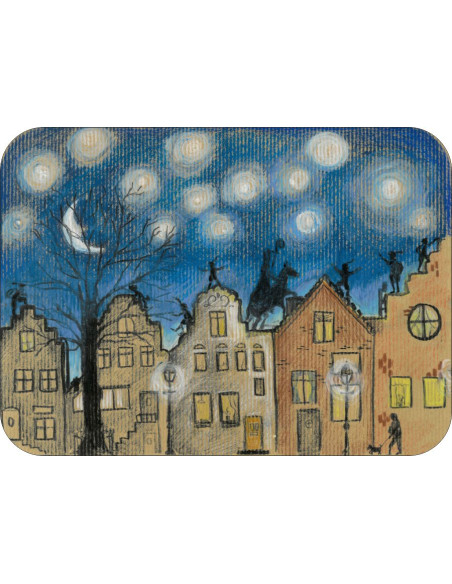 Ansichtkaart Sinterklaas op het dak Kirsten Beuker