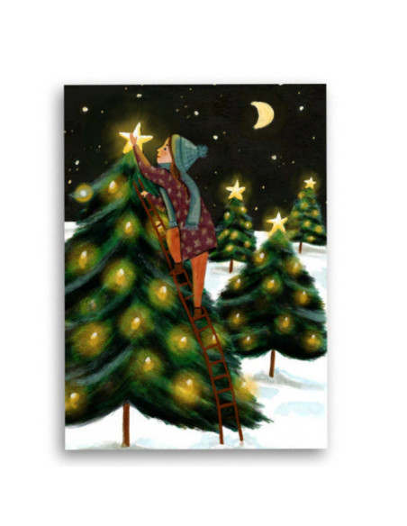 Ansichtkaart kerstboom versieren Esther Bennink