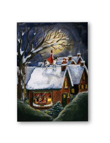 Ansichtkaart Sinterklaas op het dak Esther Bennink