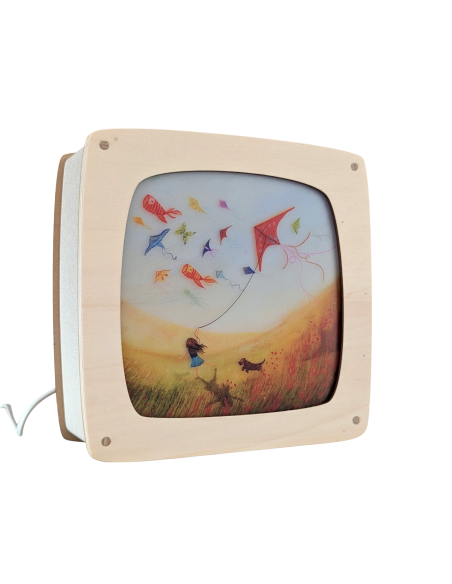 Vliegeren plaat voor seizoenslamp Hannah illustreert