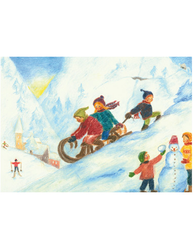 Ansichtkaart sleeën Ilona Bock