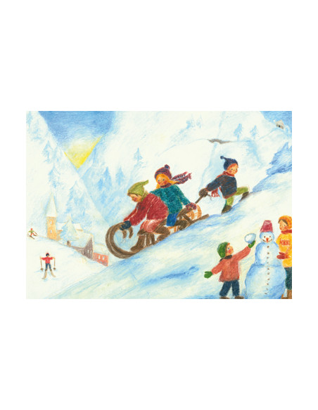 Ansichtkaart sleeën Ilona Bock