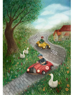 Ansichtkaart autorace Bijdehansje