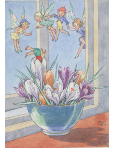 Ansichtkaart krokus elfjes Molly Brett