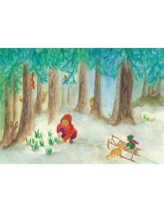 Ansichtkaart sneeuwklokjes plukken Anke Christel - Weidemann