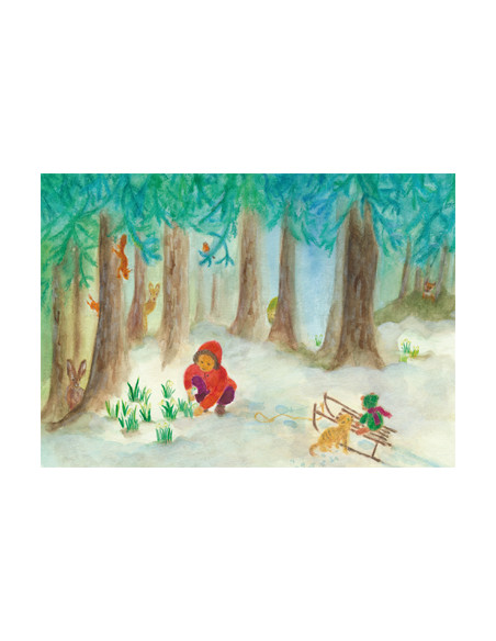 Ansichtkaart sneeuwklokjes plukken Anke Christel - Weidemann