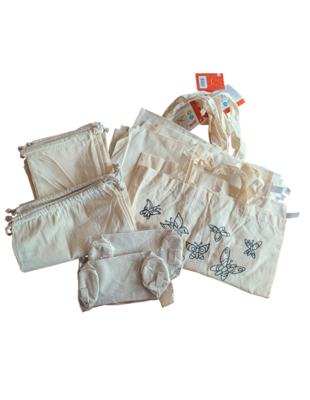XL Mega-set Blanco Katoen: Tassen, Trekkoordzakjes & Etuis (14 stuks)