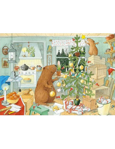 Ansichtkaart kerstboom optuigen K. Hjelm