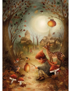 Ansichtkaart herfstlichtje Bijdehansje