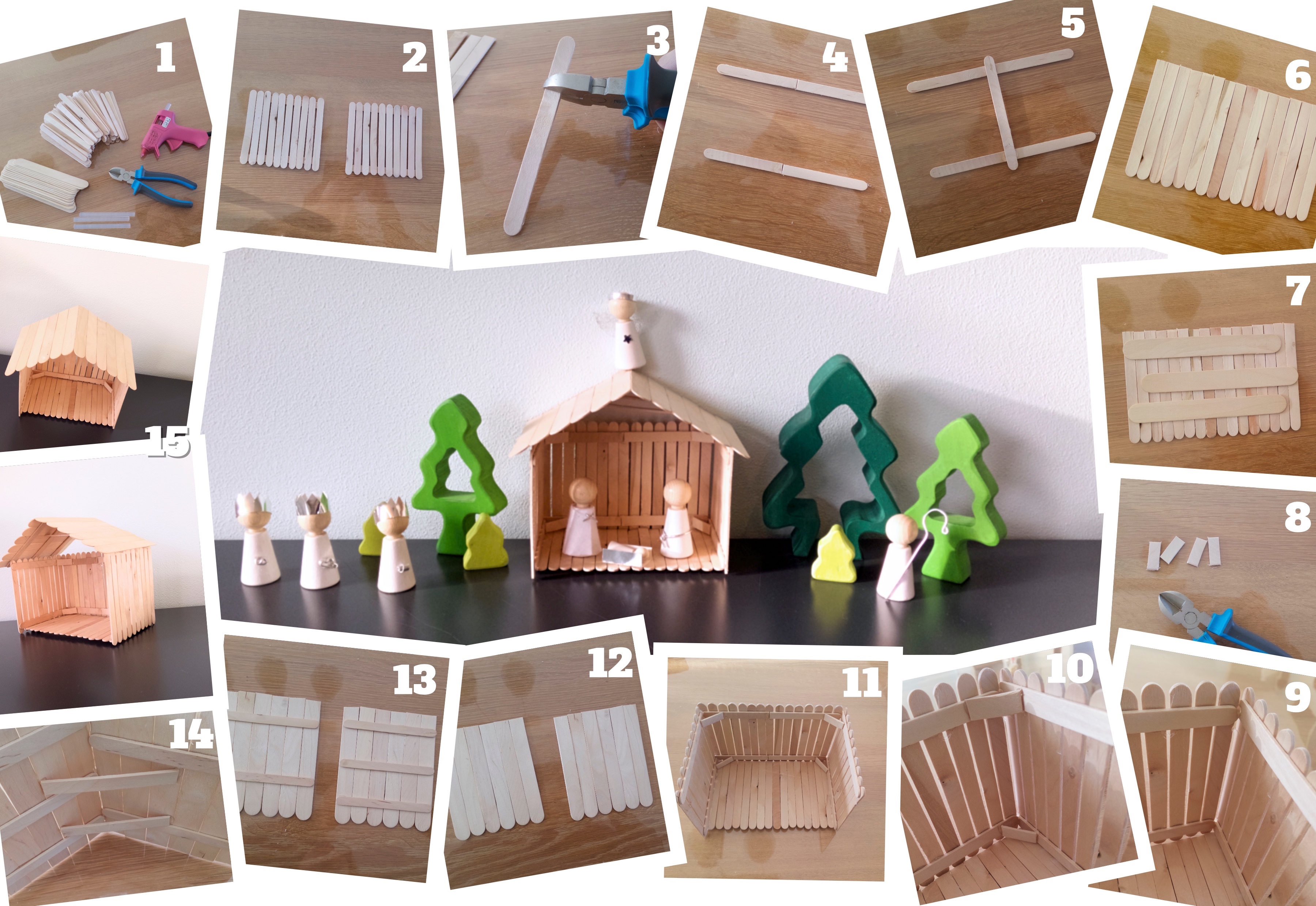 Super Kerststal knutselen van ijsstokjes - Duurzaam houten speelgoed QN-48